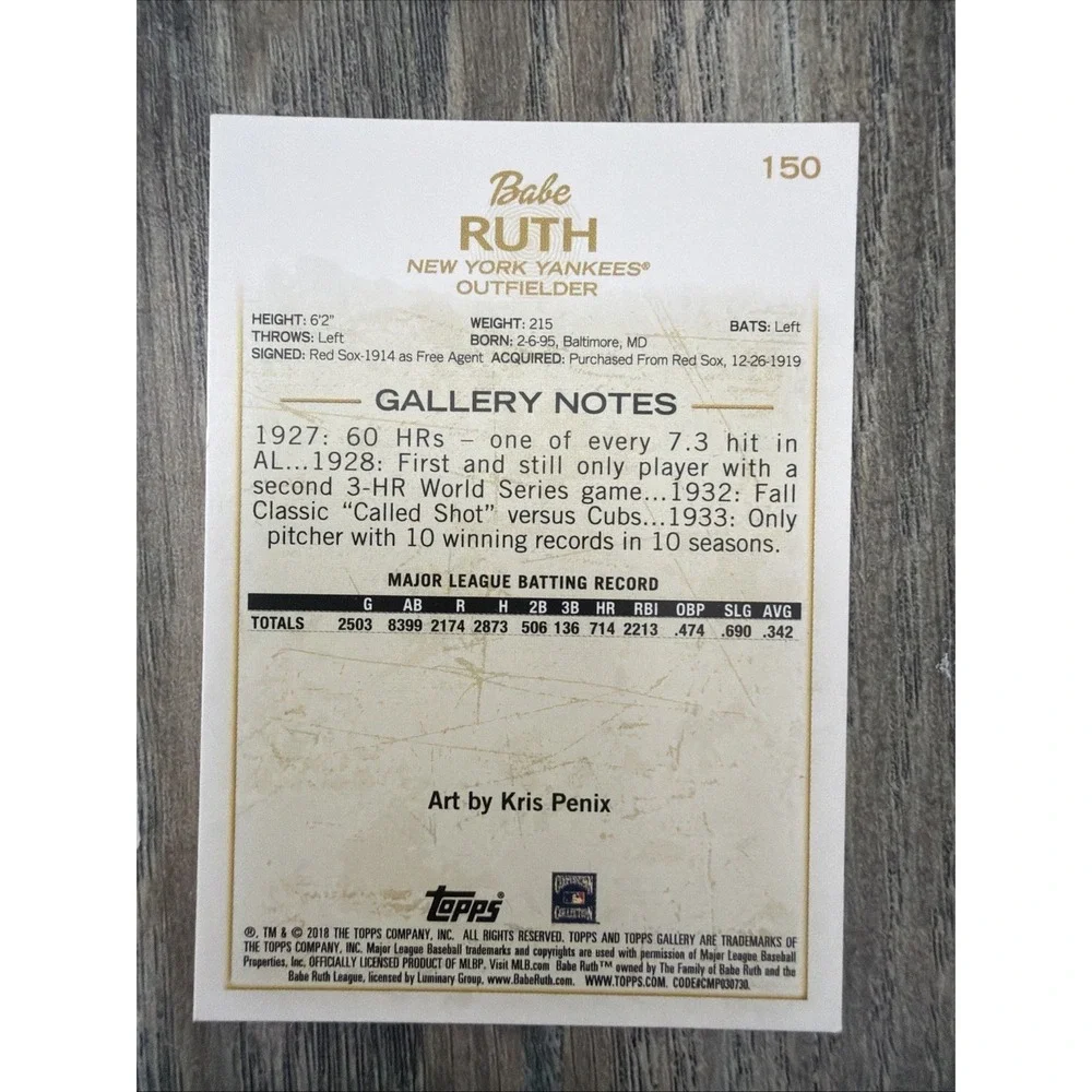 2018 Topps Gallery‎ - Babe Ruth #150